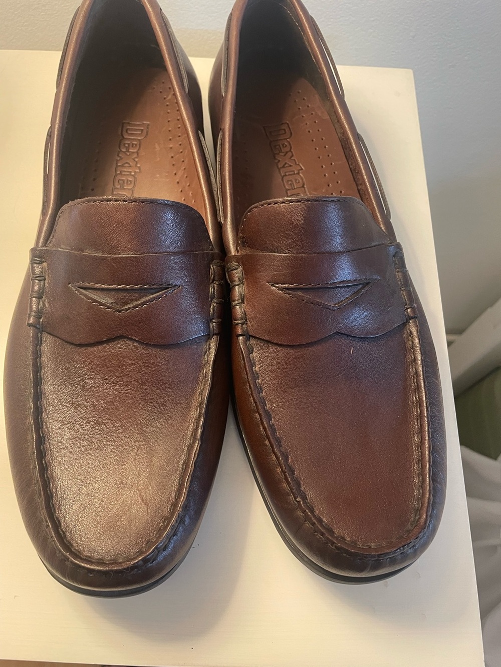 Dexter Men’s Penny Loafers Brown Leather with Black Rubber Driving Soles 12M